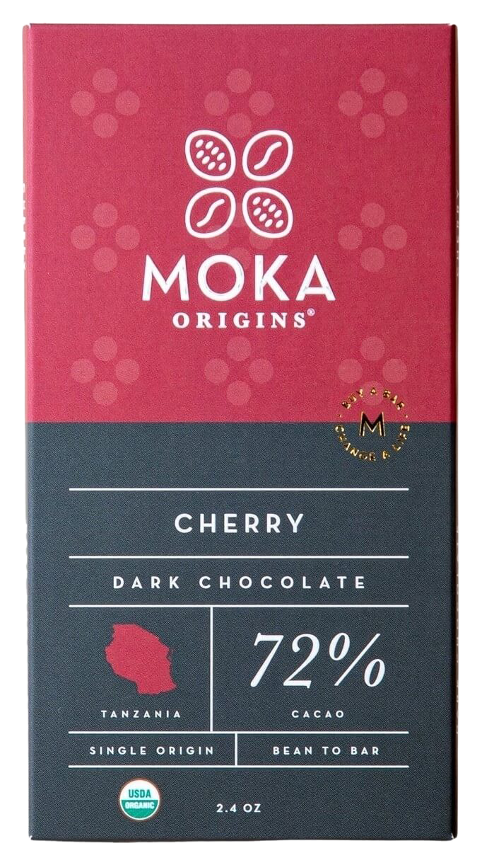 72% Dark Chocolate Cherry Bar - Moka Origins